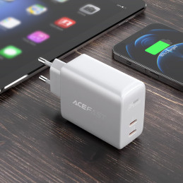 Acefast sieninis įkroviklis 2x USB Type C 40W, PPS, PD, QC 3.0, AFC, FCP balta (A9 balta)
