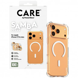 „CARE by PanzerGlass“ madingas „Samba“ dėklas su baltu „MagSafe“, skirtas „iPhone 17 Pro Max“ – permatomas
