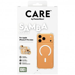 „CARE by PanzerGlass“ madingas „Samba“ dėklas su baltu „MagSafe“, skirtas „iPhone 17 Pro Max“ – permatomas