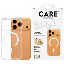 „CARE by PanzerGlass“ madingas „Samba“ dėklas su baltu „MagSafe“, skirtas „iPhone 17 Pro“ – permatomas