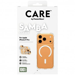 „CARE by PanzerGlass“ madingas „Samba“ dėklas su baltu „MagSafe“, skirtas „iPhone 17 Pro“ – permatomas