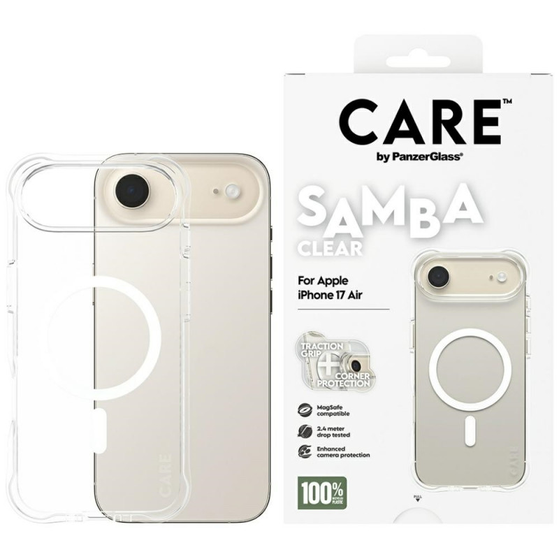 „CARE by PanzerGlass“ madingas „Samba“ dėklas su baltu „MagSafe“, skirtas „iPhone Air“ – permatomas