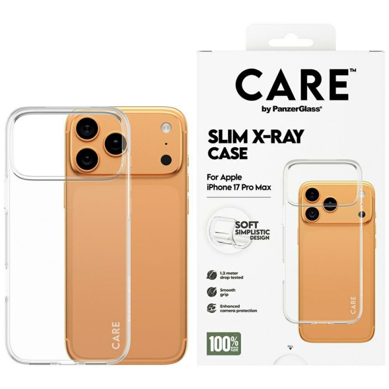 „CARE by PanzerGlass“ madingas minkštas „X-Ray“ dėklas, skirtas „iPhone 17 Pro Max“ – permatomas