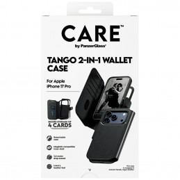 „CARE by PanzerGlass Feature Tango 2in1“ piniginės dėklas su „MagSafe“ jungtimi, skirtas „iPhone 17 Pro“ – juodas