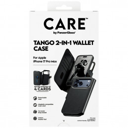 „CARE by PanzerGlass Feature Tango 2in1“ piniginės dėklas su „MagSafe“ jungtimi, skirtas „iPhone 17 Pro Max“ – juodas
