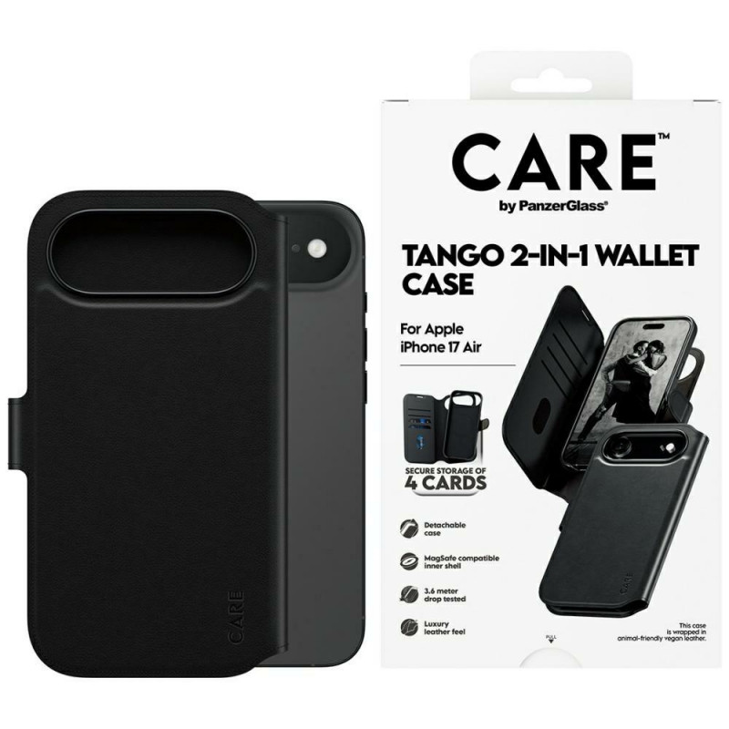 „CARE by PanzerGlass Feature Tango 2in1“ piniginės dėklas su „MagSafe“ dėklu, skirtas „iPhone Air“ – juodas