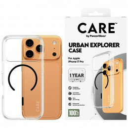 „CARE by PanzerGlass“ flagmaninis „Urban Explorer“ dėklas su juodu „MagSafe“, skirtas „iPhone 17 Pro“ – permatomas