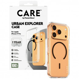 „CARE by PanzerGlass“ flagmaninis „Urban Explorer“ dėklas su juodu „MagSafe“, skirtas „iPhone 17 Pro“ – permatomas