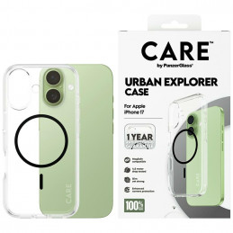 „CARE by PanzerGlass“ flagmaninis „Urban Explorer“ dėklas su juodu „MagSafe“, skirtas „iPhone 17“ – permatomas
