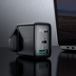 Acefast sieninis įkroviklis (JK kištukas) USB Type C / USB 32W, PPS, PD, QC 3.0, AFC, FCP black (A8 black)