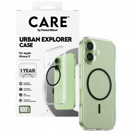 „CARE by PanzerGlass“ flagmaninis „Urban Explorer“ dėklas su juodu „MagSafe“, skirtas „iPhone 17“ – permatomas