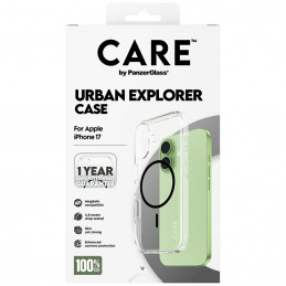 „CARE by PanzerGlass“ flagmaninis „Urban Explorer“ dėklas su juodu „MagSafe“, skirtas „iPhone 17“ – permatomas