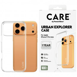 „CARE by PanzerGlass“ flagmano „Urban Explorer“ dėklas su skaidriu rėmeliu, skirtas „iPhone 17 Pro Max“ – permatomas