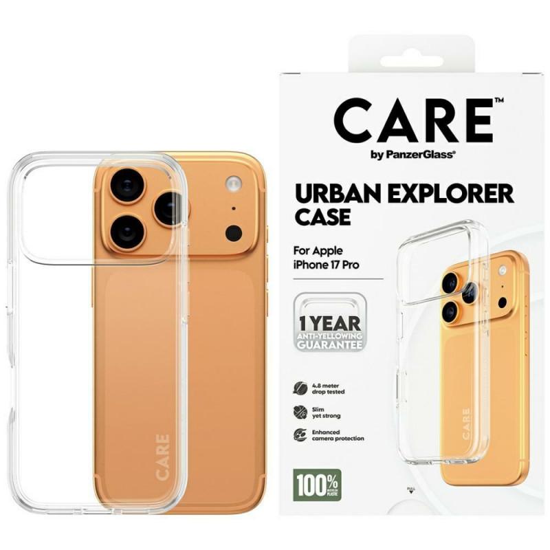 „CARE by PanzerGlass“ „Flagship Urban Explorer“ dėklas su skaidriu rėmeliu, skirtas „iPhone 17 Pro“ – permatomas