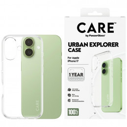 „CARE by PanzerGlass“ „Flagship Urban Explorer“ dėklas su skaidriu rėmeliu, skirtas „iPhone 17“ – permatomas