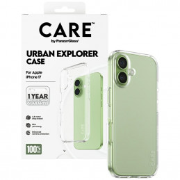 „CARE by PanzerGlass“ „Flagship Urban Explorer“ dėklas su skaidriu rėmeliu, skirtas „iPhone 17“ – permatomas
