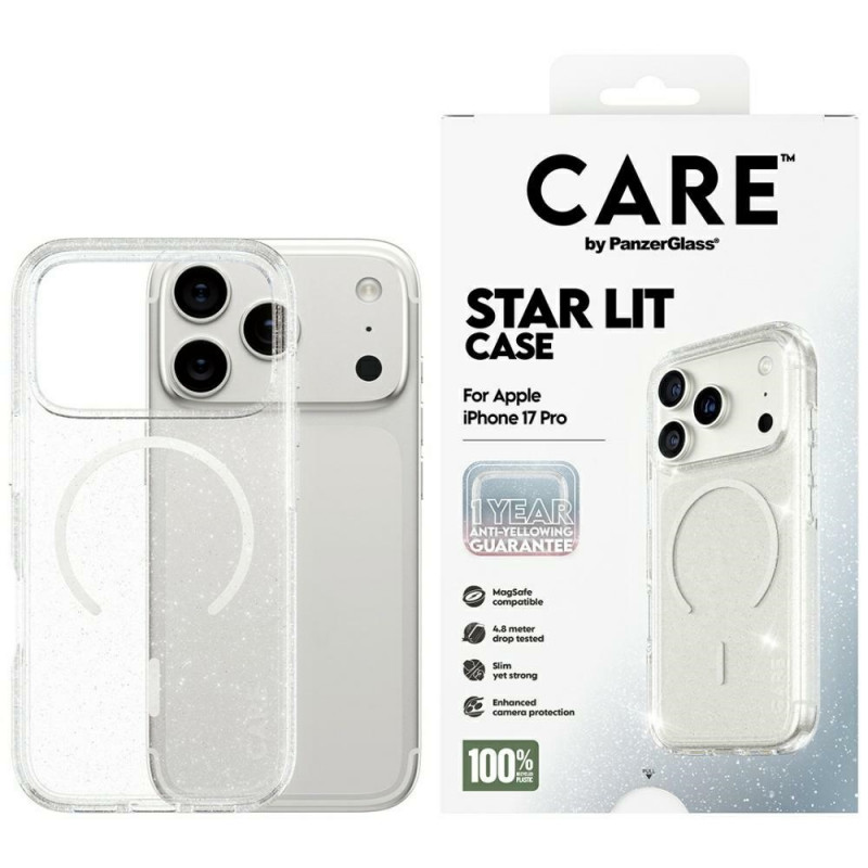 „CARE by PanzerGlass“ flagmaninis „Urban Explorer“ dėklas su baltu „MagSafe“, skirtas „iPhone 17 Pro“ – skaidrūs blizguč...