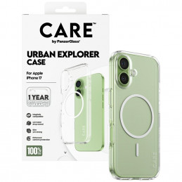 „CARE by PanzerGlass“ „Flagship Urban Explorer“ dėklas su baltu „MagSafe“, skirtas „iPhone 17“ – permatomas