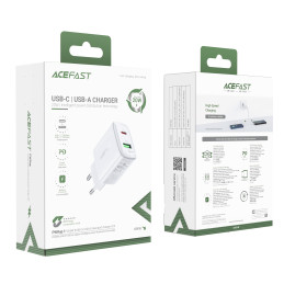 Acefast sieninis įkroviklis C tipo USB / USB 20W, PPS, PD, QC 3.0, AFC, FCP baltas (A25 baltas)