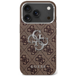 „Guess 4G Big 4G Classic“ logotipo dėklas, skirtas „iPhone 17“ – rudas ir sidabrinis