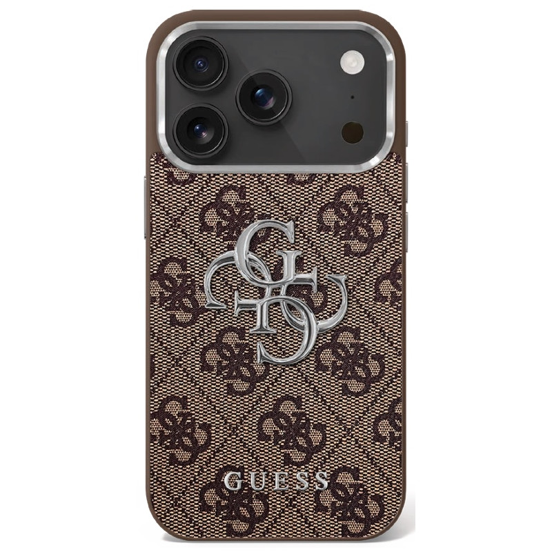 „Guess 4G Big 4G Classic“ logotipo dėklas, skirtas „iPhone 17“ – rudas ir sidabrinis