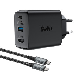 Acefast A17 65W USB-C / USB-A GaN įkroviklis, 4K 60Hz HDMI adapteris (laidų rinkinys) – juodas