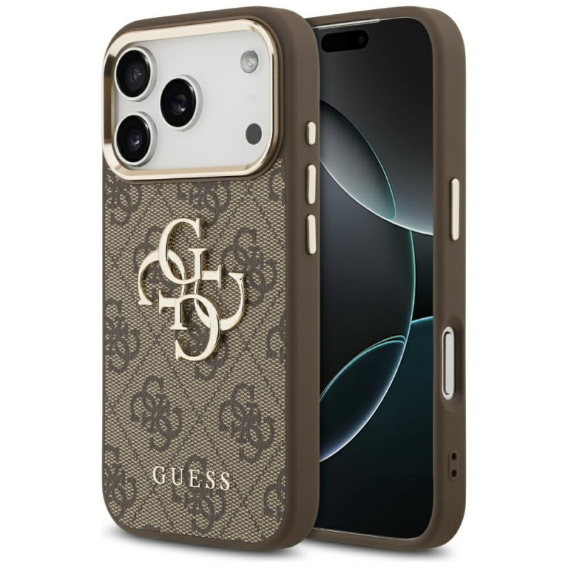„Guess 4G Big 4G Classic“ logotipo dėklas, skirtas „iPhone 17 Pro“ – rudas ir auksinis
