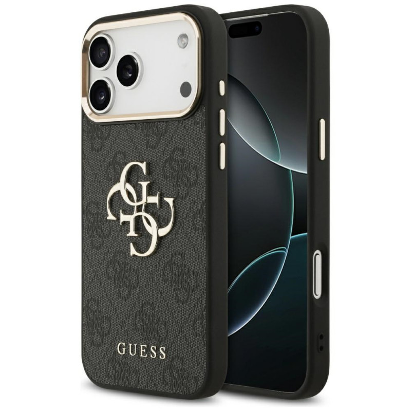 „Guess 4G Big 4G Classic“ logotipo dėklas, skirtas „iPhone 17 Pro Max“ – juodas ir auksinis