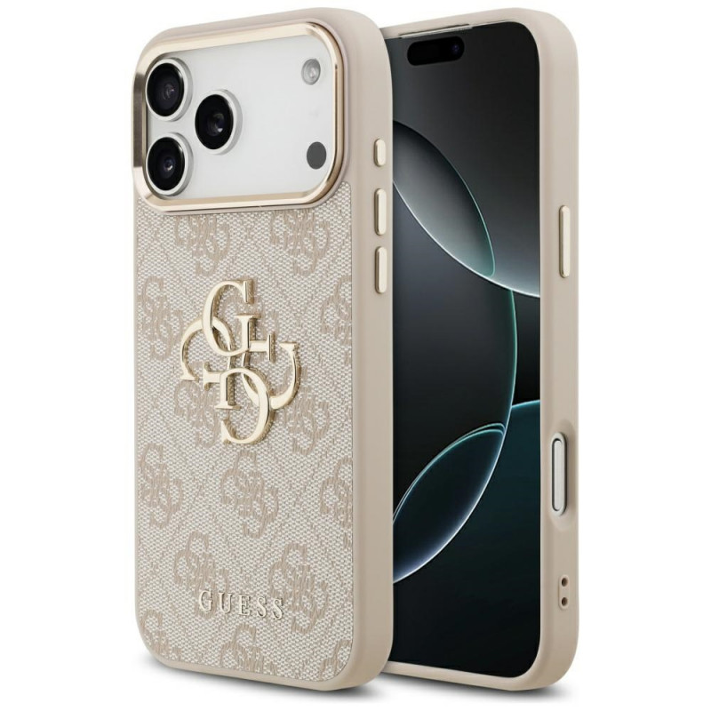 „Guess 4G Big 4G Classic“ logotipo dėklas, skirtas „iPhone 17 Pro Max“ – rožinio aukso spalvos