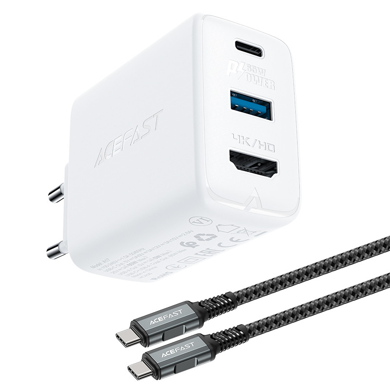 Acefast 2in1 GaN 65W USB Type C / USB įkroviklis, HDMI adapteris 4K@60Hz (komplektas su laidu) balta (A17 balta)