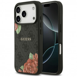„Guess 4G“ „MagSafe“ dėklas su gėlių raštu, skirtas „iPhone 17 Pro Max“ – juodas