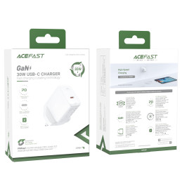 Acefast GaN sieninis įkroviklis (JK kištukas) USB Type C 30W, Power Delivery, PPS, Q3 3.0, AFC, FCP balta (A24 UK white)