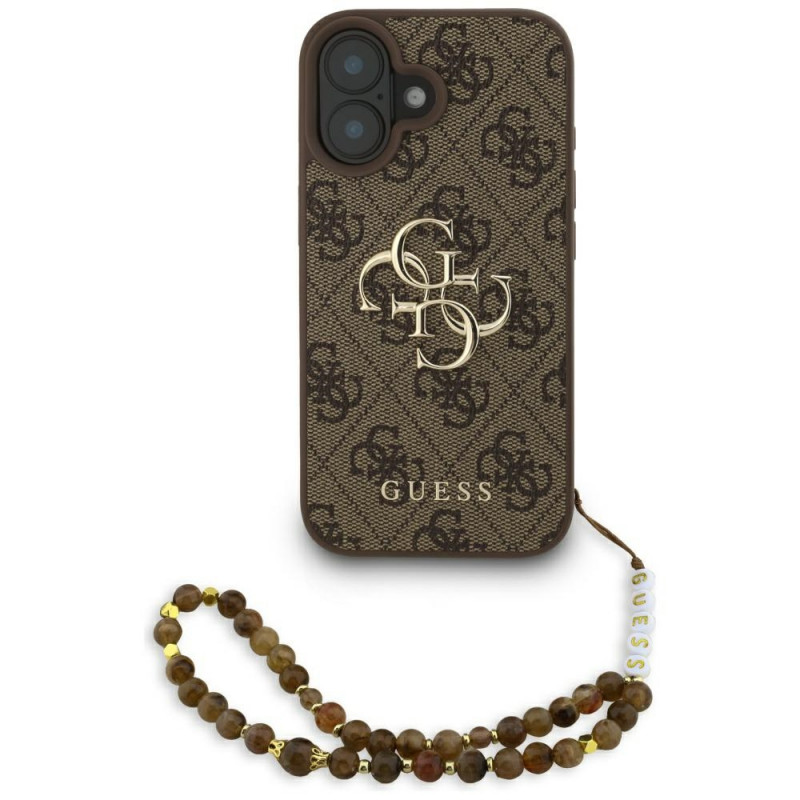 „Guess 4G Strap 4G Classic“ logotipo dėklas, skirtas iPhone 16 – rudas