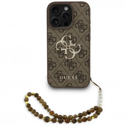 „Guess 4G Strap 4G Classic“ logotipo dėklas, skirtas „iPhone 16 Pro Max“ – rudas