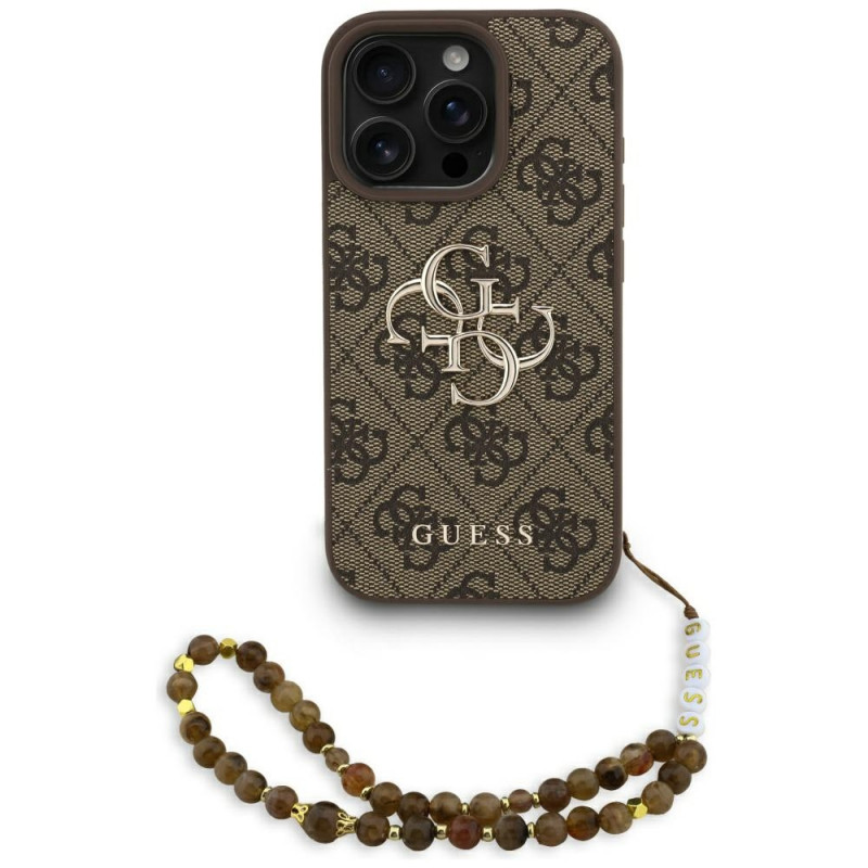 „Guess 4G Strap 4G Classic“ logotipo dėklas, skirtas „iPhone 16 Pro Max“ – rudas