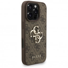 „Guess 4G Strap 4G Classic“ logotipo dėklas, skirtas „iPhone 16 Pro Max“ – rudas