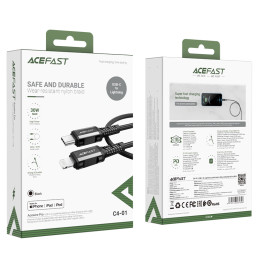 Acefast C4-01 Lightning – USB-C PD laidas 30W 3A 480Mb/ s 1,8m – juodas