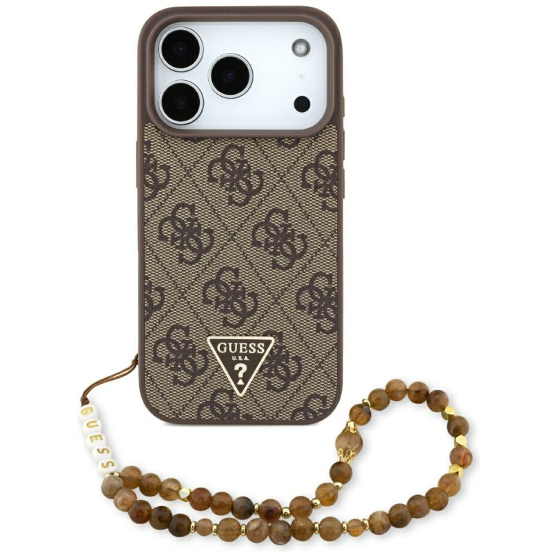 „Guess 4G Strap“ trikampio formos logotipo „MagSafe“ dėklas, skirtas „iPhone 17 Pro“ – rudas