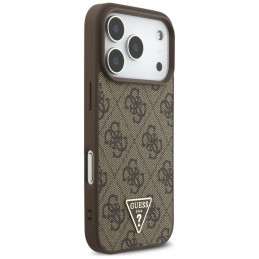 „Guess 4G Strap“ trikampio formos logotipo „MagSafe“ dėklas, skirtas „iPhone 17 Pro“ – rudas