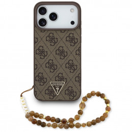 „Guess 4G Strap“ trikampio formos logotipo „MagSafe“ dėklas, skirtas „iPhone 17 Pro Max“ – rudas