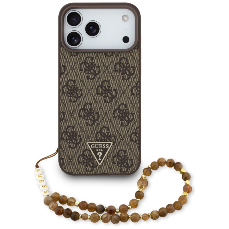„Guess 4G Strap“ trikampio formos logotipo „MagSafe“ dėklas, skirtas „iPhone 17 Pro Max“ – rudas
