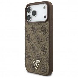 „Guess 4G Strap“ trikampio formos logotipo „MagSafe“ dėklas, skirtas „iPhone 17 Pro Max“ – rudas