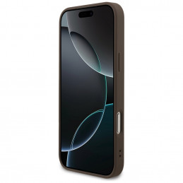 „Guess 4G Strap“ trikampio formos logotipo „MagSafe“ dėklas, skirtas „iPhone 17 Pro Max“ – rudas