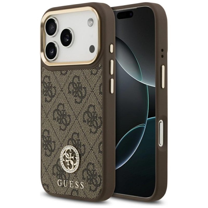 „Guess 4G Strass Logo MagSafe“ dėklas, skirtas „iPhone 17 Pro“ – rudas