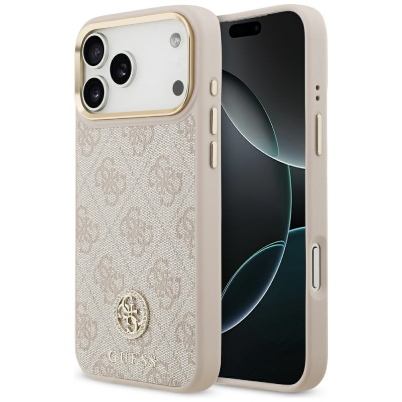 „Guess 4G Strass Logo MagSafe“ dėklas, skirtas „iPhone 17 Pro Max“ – rožinis