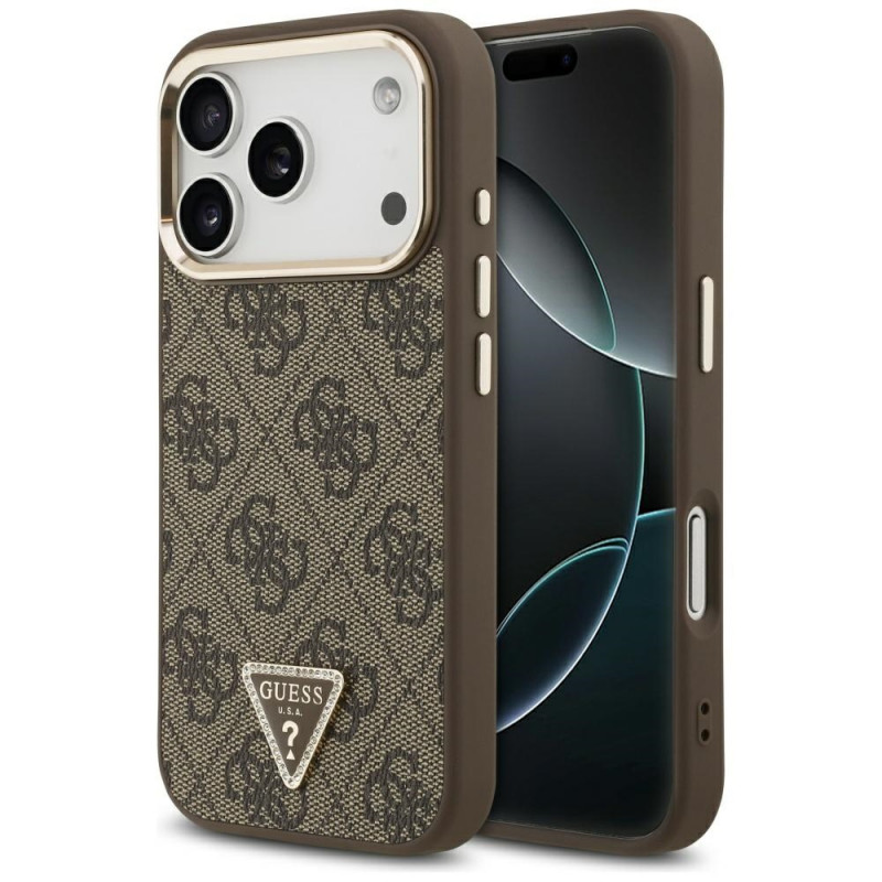 „Guess 4G Triangle Logo MagSafe“ dėklas, skirtas „iPhone 17 Pro“ – rudas ir auksinis