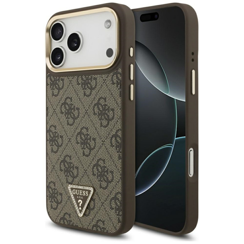 „Guess 4G Triangle Logo MagSafe“ dėklas, skirtas „iPhone 17 Pro Max“ – rudas ir auksinis