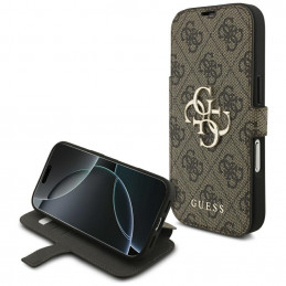 „Guess Book 4G“ metalinis logotipo dėklas, skirtas „iPhone 17 Pro“ – rudas