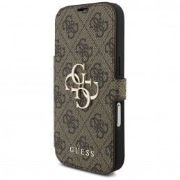 „Guess Book 4G“ metalinis logotipo dėklas, skirtas „iPhone 17 Pro“ – rudas