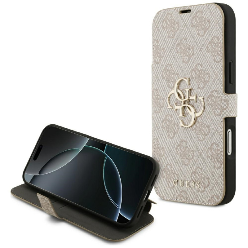 „Guess Book 4G“ metalinis logotipo dėklas, skirtas „iPhone 17 Pro Max“ – rožinis